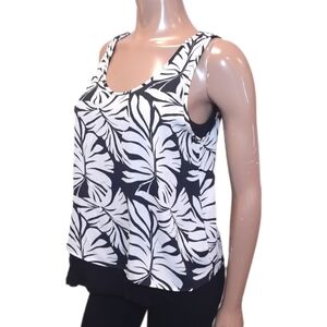 PLEIONE Anthropologie Palm Leaf Sleeveless Top Black White Tank Size Small
